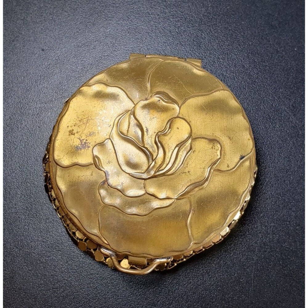 Vtg 1930's Mayfair by Evans Art Deco Mesh Compact Rose Top Double-Sided Mirror